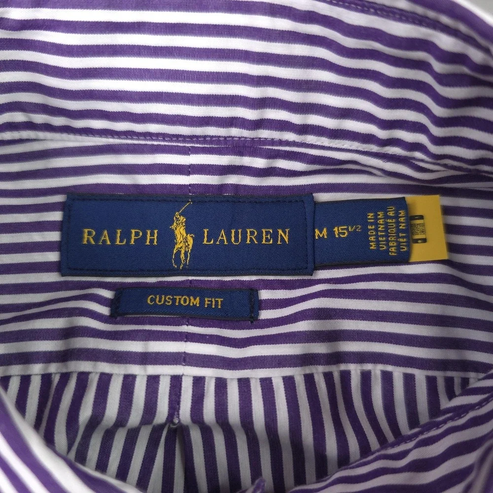 Ralph Lauren Shirt Mens Medium Purple Stripe Custom Fit Long Sleeve Button Down
